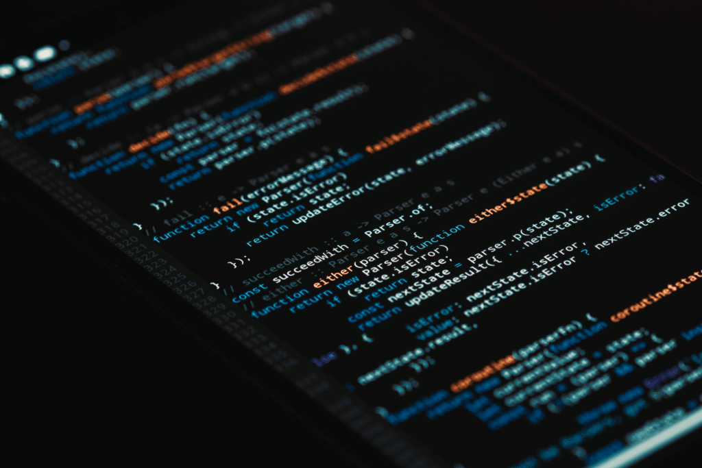 A detailed view of computer programming code on a screen, showcasing software development.